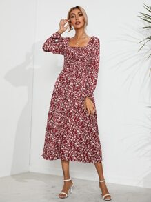 SHEIN Essnce 大圓領小碎花上身打攬A字連衣裙 - 彩色 - 查看 1