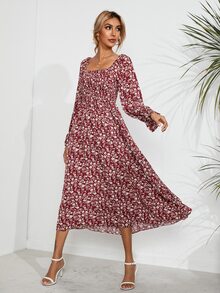 SHEIN Essnce 大圓領小碎花上身打攬A字連衣裙 - 彩色 - 查看 3