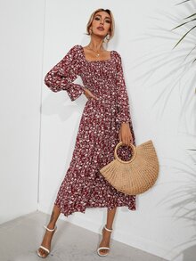 SHEIN Essnce 大圓領小碎花上身打攬A字連衣裙 - 彩色 - 查看 6