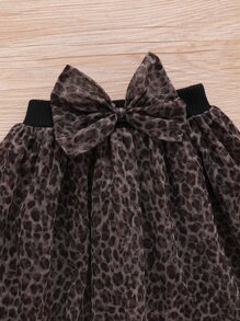 小女童條紋針織荷葉邊上衣和豹紋印花前蝴蝶結半身裙 - 彩色 - 查看 5