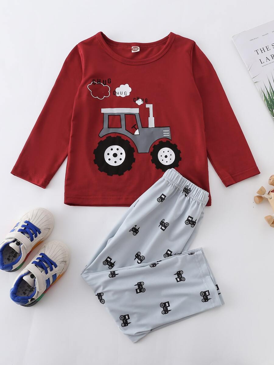 Young Boy Cartoon Car Print PJ Set - Multicolor - View 1
