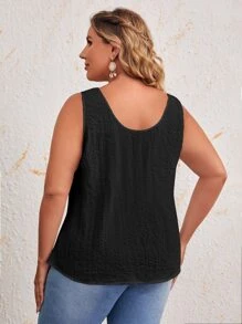 EMERY ROSE Áo hai dây Plus Size Nút phía trước màu trơn Giải trí - màu đen - Xem 2