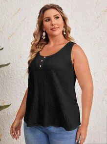 EMERY ROSE Áo hai dây Plus Size Nút phía trước màu trơn Giải trí - màu đen - Xem 3