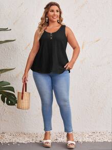 EMERY ROSE Áo hai dây Plus Size Nút phía trước màu trơn Giải trí - màu đen - Xem 4