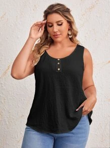 EMERY ROSE Áo hai dây Plus Size Nút phía trước màu trơn Giải trí - màu đen - Xem 5