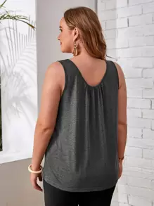 EMERY ROSE Áo hai dây Plus Size Cắt ra màu trơn Giải trí - Xám - Xem 2