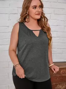 EMERY ROSE Áo hai dây Plus Size Cắt ra màu trơn Giải trí - Xám - Xem 4