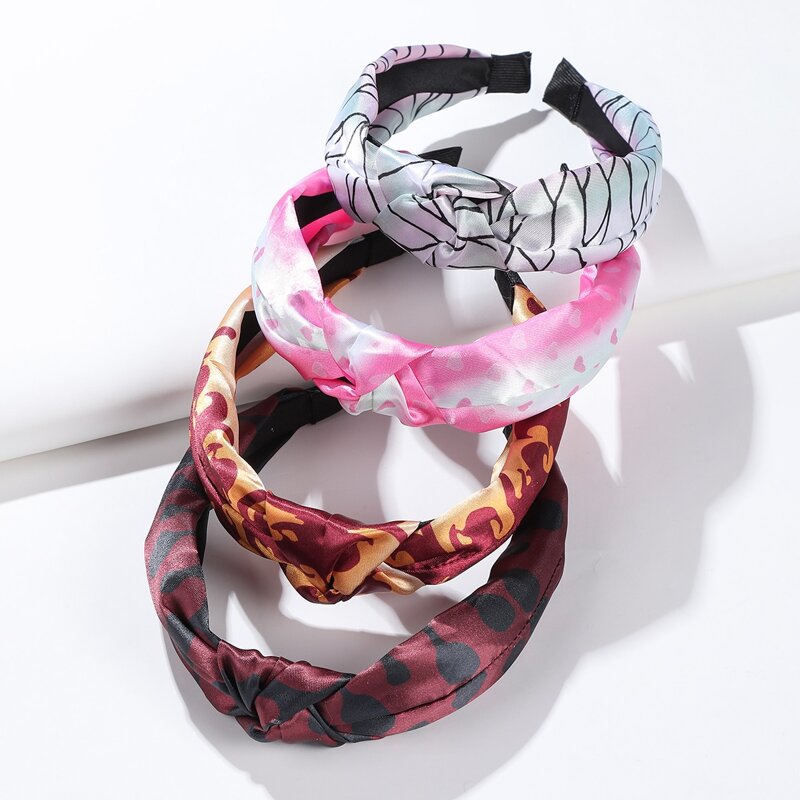 

4pcs Knot Design Wide Headband, Multicolor