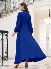 Modelyn Choker Neck Bishop Sleeve Modest Long Sleeve Dress - Royal Blue - View 2