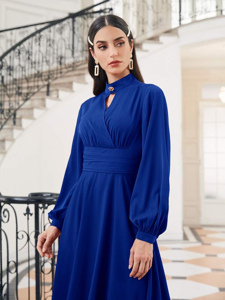Modelyn Choker Neck Bishop Sleeve Modest Long Sleeve Dress | SHEIN USA