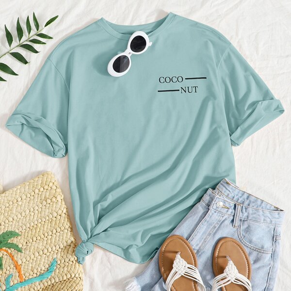 

Figure and Letter Graphic Tee, Mint blue