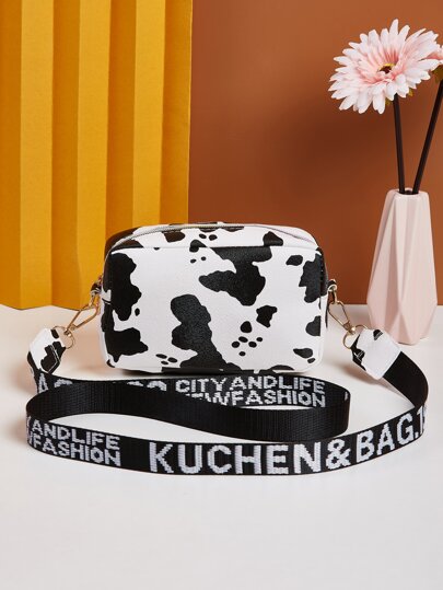 Mini Cow Pattern Crossbody Bag, Casual Cow Print Pattern Purse For Women