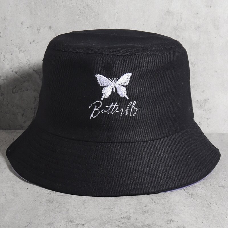 

Butterfly Embroidered Bucket Hat, Black