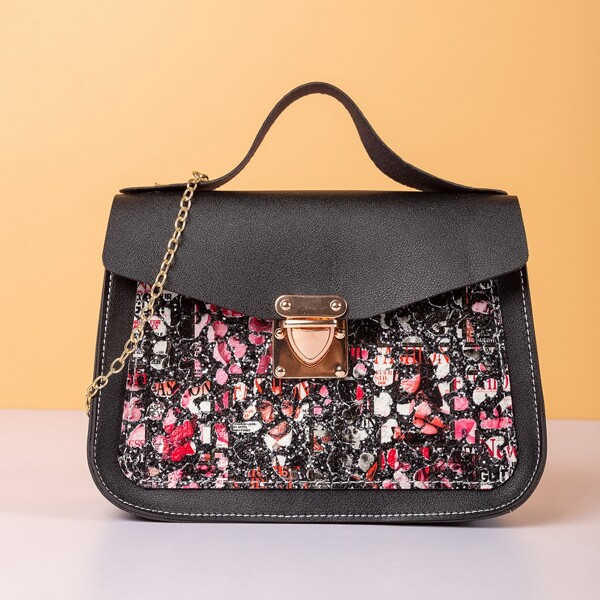 

Figure Graphic Push Lock Crossbody Bag, Black