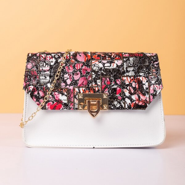

Figure Graphic Flap Crossbody Bag, White