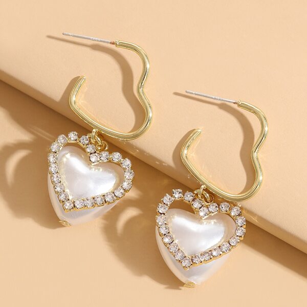 

Rhinestone Heart Charm Earrings, Gold