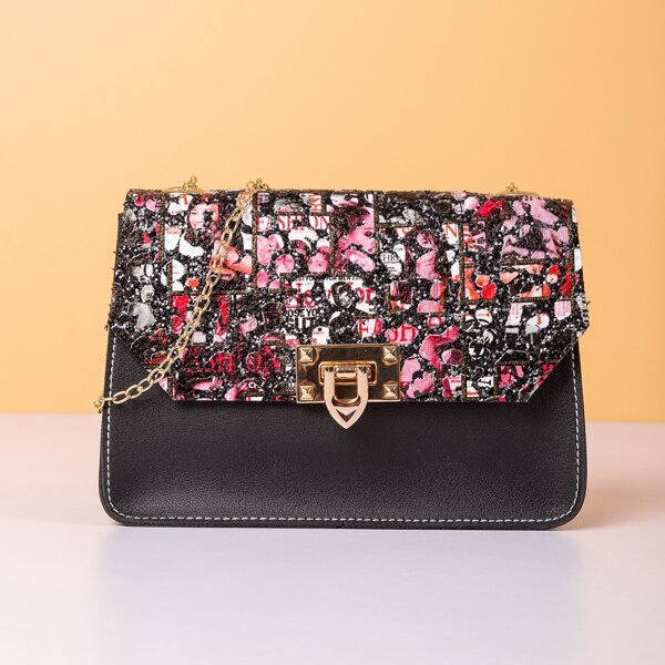

Figure Graphic Flap Crossbody Bag, Black