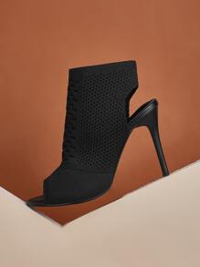 Peep Toe Slingback Stiletto Heeled Pumps - Black - View 2