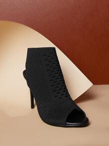 Peep Toe Slingback Stiletto Heeled Pumps - Black - View 3