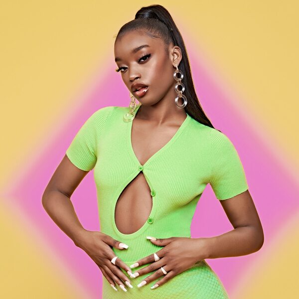 

Cut Out Front Knit Top, Lime green