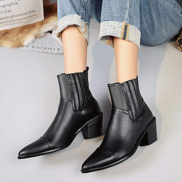 

Minimalist Ruched Detail Chunky Heeled Chelsea Boots, Black