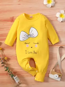 Baby Girl Casual Slogan Và Jumpsuit In Hình Hoạt Hình Mùa Xuân Thu - Màu vàng - Xem 1