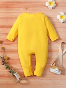 Baby Girl Casual Slogan Và Jumpsuit In Hình Hoạt Hình Mùa Xuân Thu - Màu vàng - Xem 2
