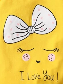Baby Girl Casual Slogan Và Jumpsuit In Hình Hoạt Hình Mùa Xuân Thu - Màu vàng - Xem 3