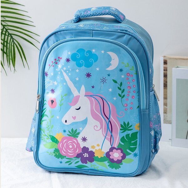 

Kids Unicorn & Heart Pattern Backpack, Blue