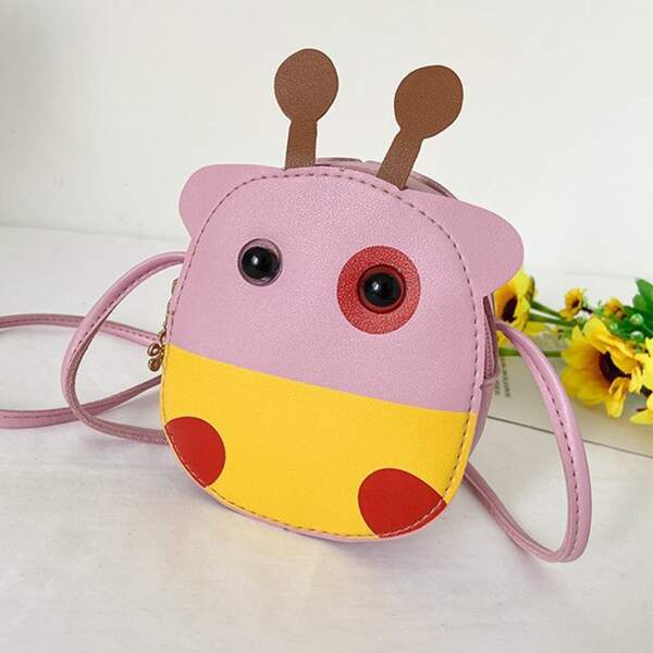 

Girls Colorblock Cartoon Giraffe Design Circle Bag, Pink