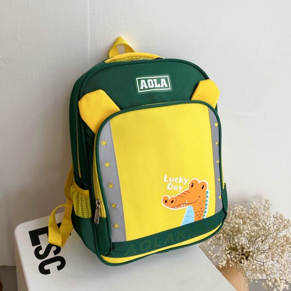 

Kids Cartoon Graphic Colorblock Backpack, Green