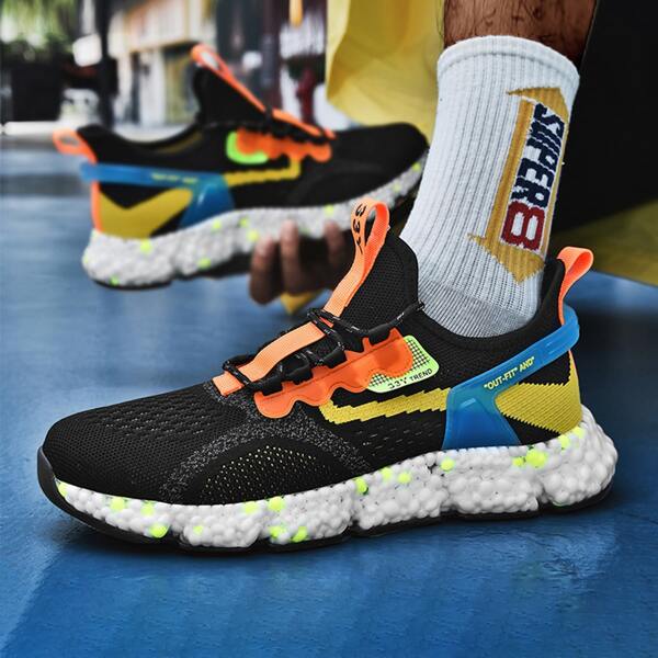 

Men Colorblock Knit Running Shoes, Black