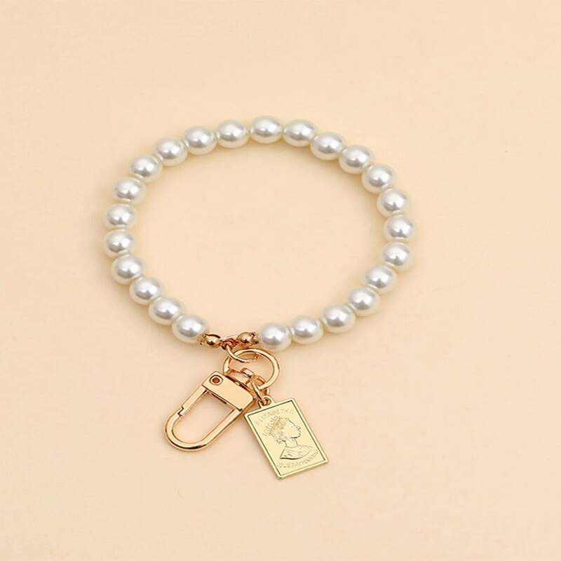 

Faux Pearl Beaded Bag Charm, White