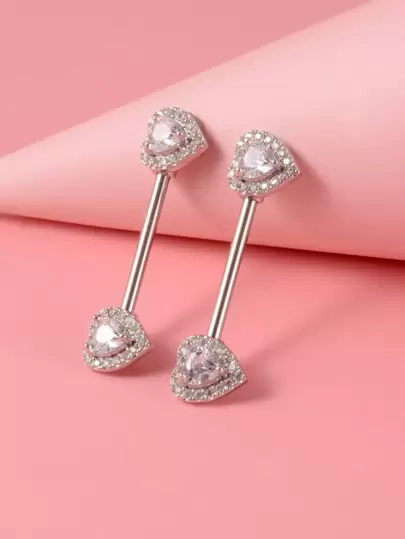 2入組/套方晶鋯石裝飾乳環中性時尚朋克身體穿刺首飾