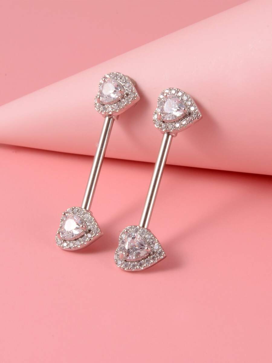 2入組/套方晶鋯石裝飾乳環中性時尚朋克身體穿刺首飾