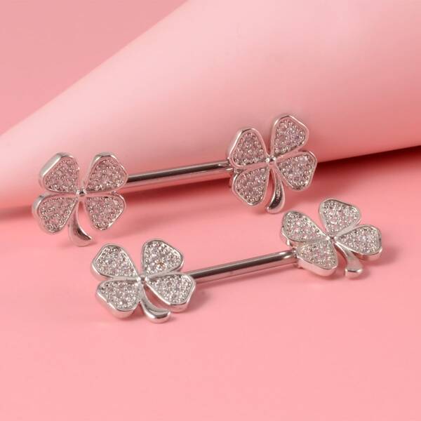 

2pcs Rhinestone Decor Nipple Ring, Silver