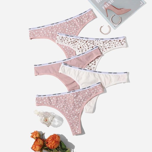 

5pack Plus Ditsy Floral Letter Tape Panty Set, Multicolor