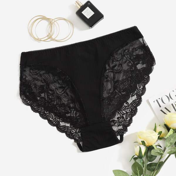 

Plus Contrast Lace Panty, Black