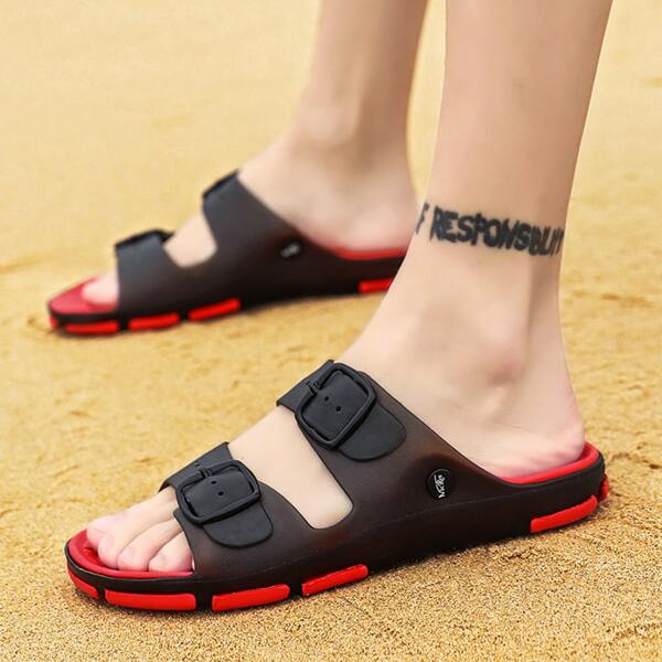 

Men Two Tone Buckle Detail Slides, Red