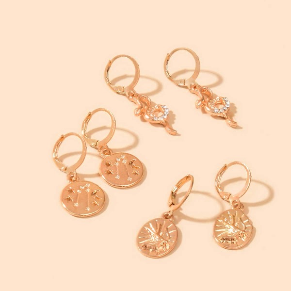 

3pair Rhinestone Decor Drop Earrings, Gold