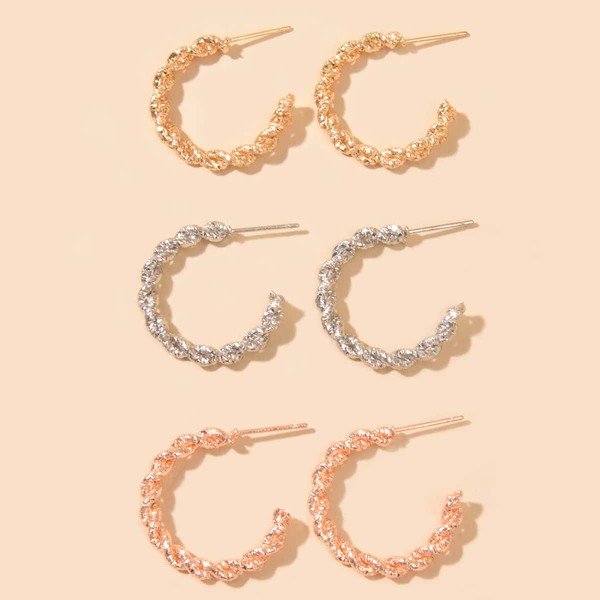 

3pairs Open Hoop Earrings, Multicolor