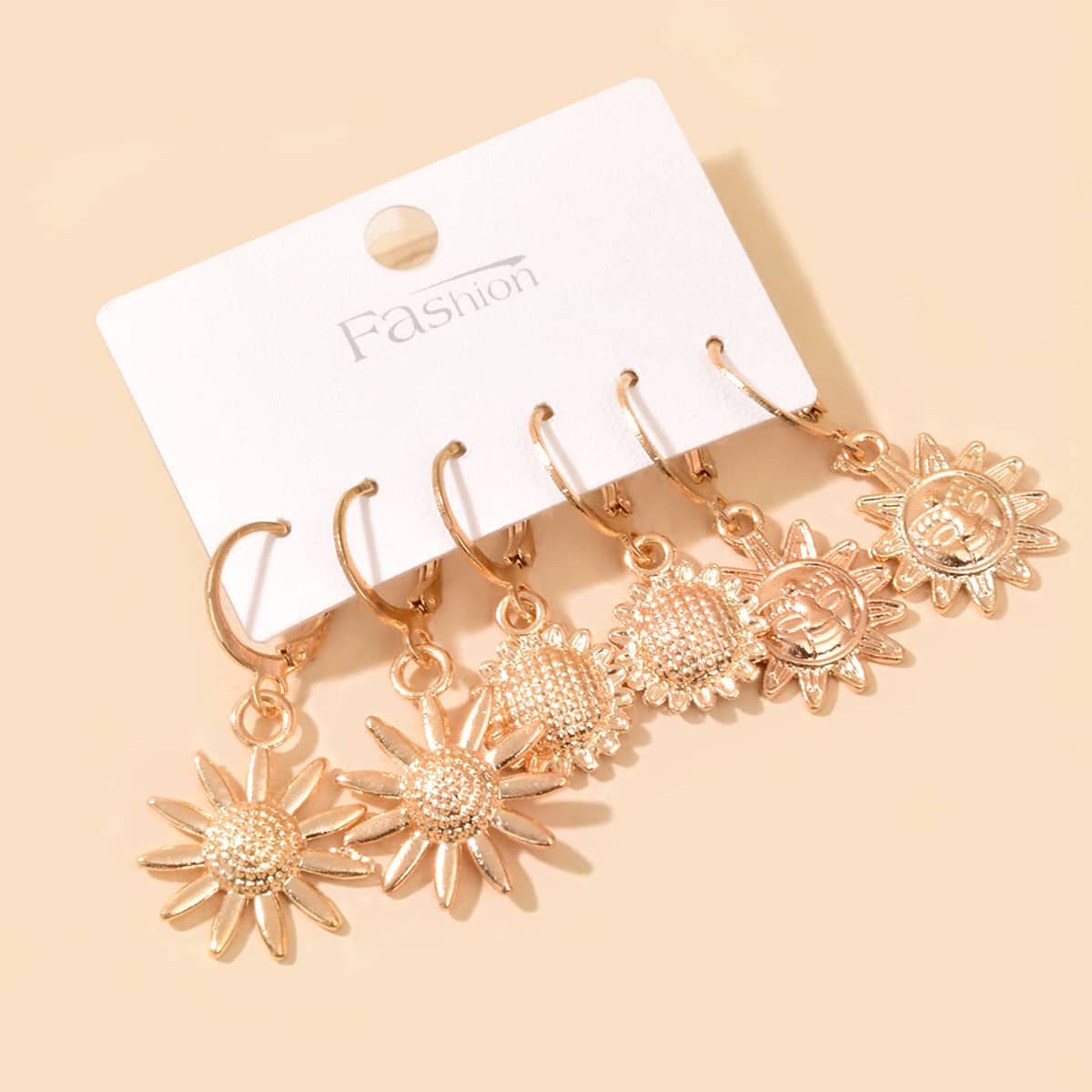 

3pairs Sunflower Drop Earrings, Gold