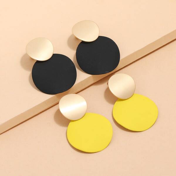 

2pairs Round Drop Earrings, Multicolor