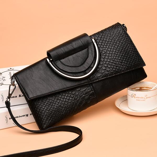 

Minimalist Textured Flap Square Bag, Black