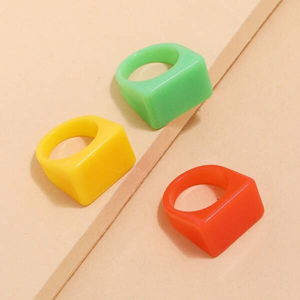 

3pcs Chunky Ring, Multicolor