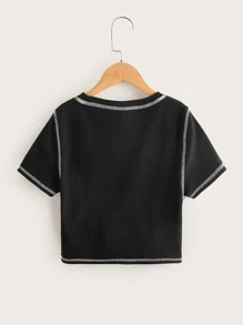 SHEIN Teen Girls Letter & Angel Print Tee - Black - View 2