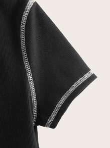 SHEIN Teen Girls Letter & Angel Print Tee - Black - View 3