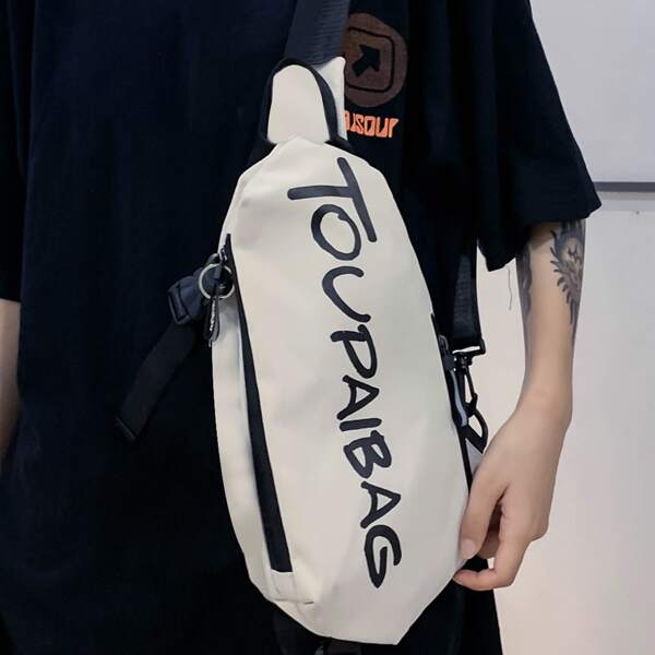 

Men Letter Graphic Crossbody Bag, White
