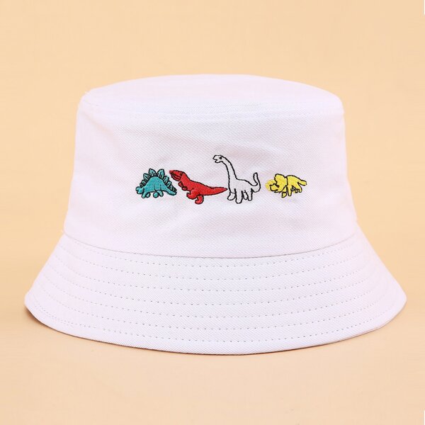 

Cartoon Embroidered Bucket Hat, White