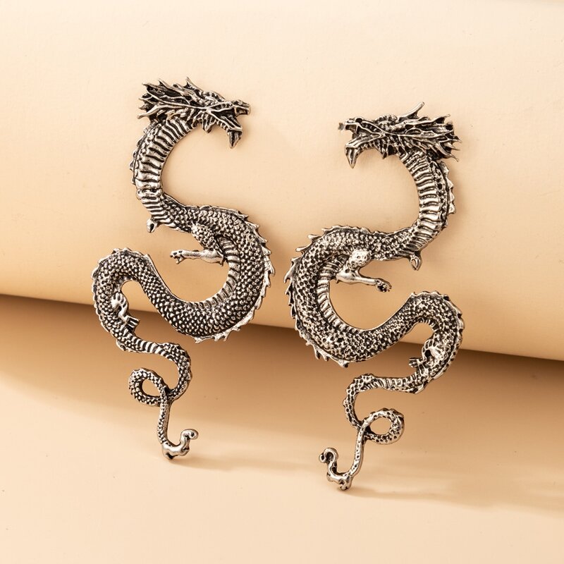 

Dragon Design Stud Earrings, Silver